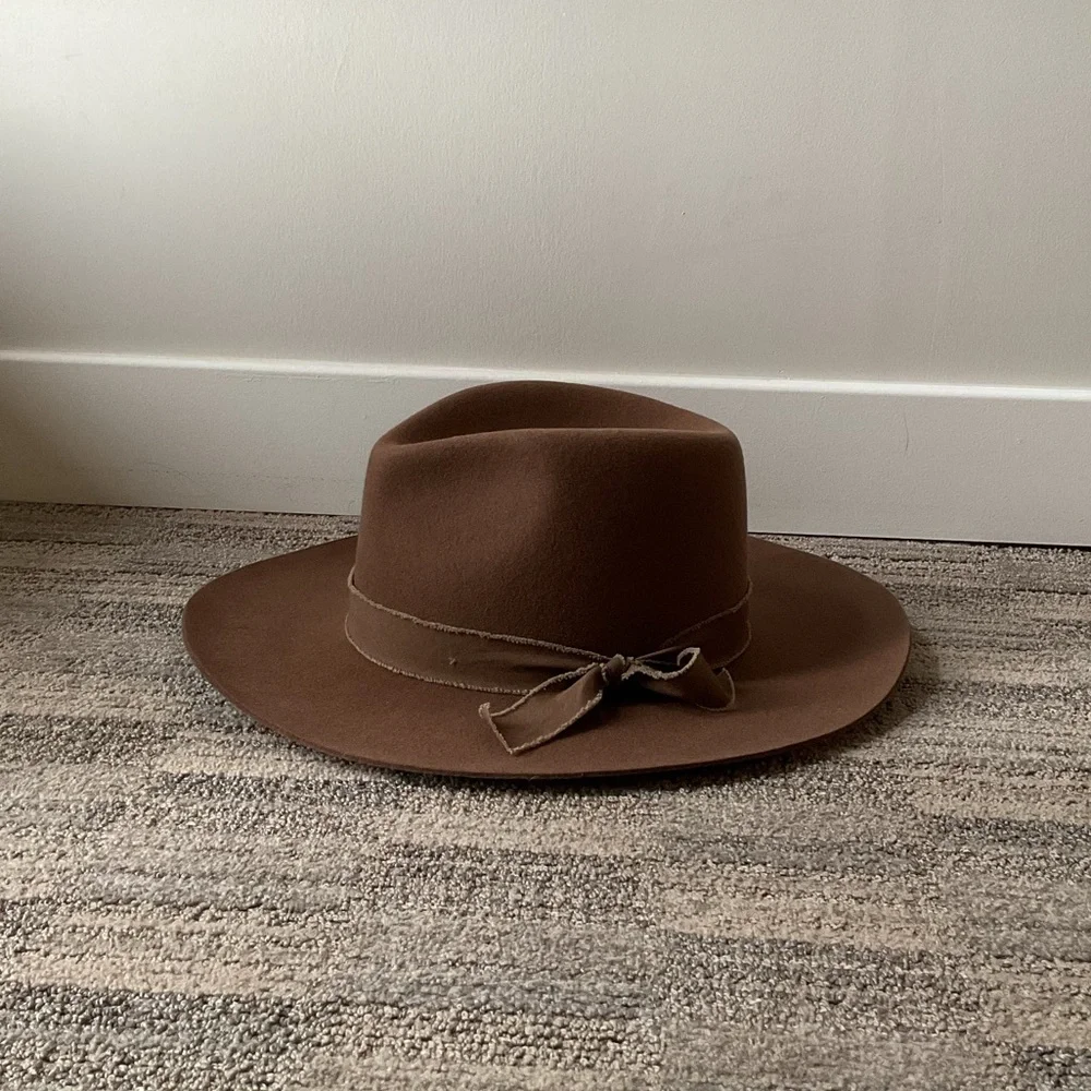 Olive&Pique - Brown Women's Wide Brim Fedora Hat - Picture 2 of 5